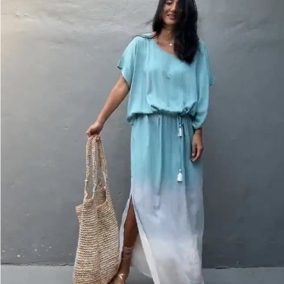 STYLE PARK MAXI KAFTAN DRESS - BNWT - ONE SIZE - BLUE DAISY/CREAM OMBRE - Picture 11 of 11